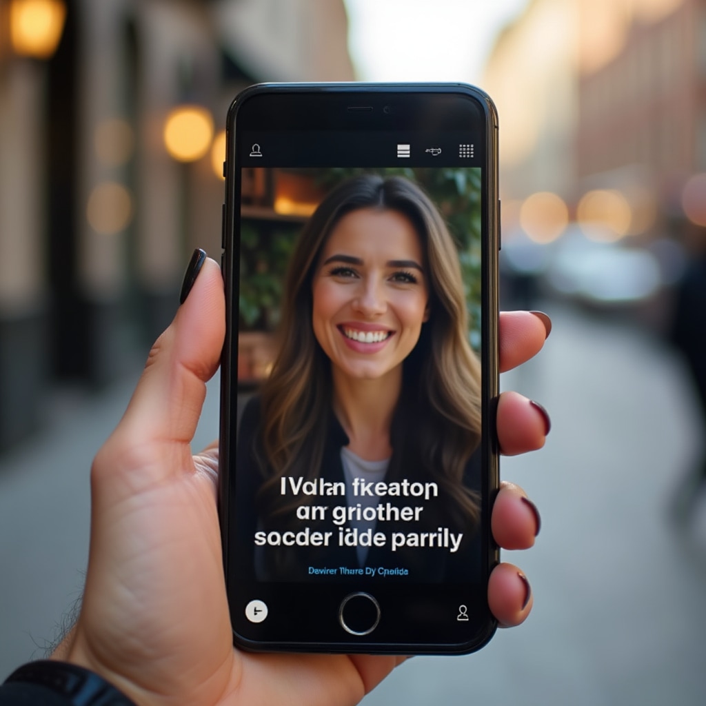 Smartphone con video social e sottotitoli visibili senza audio