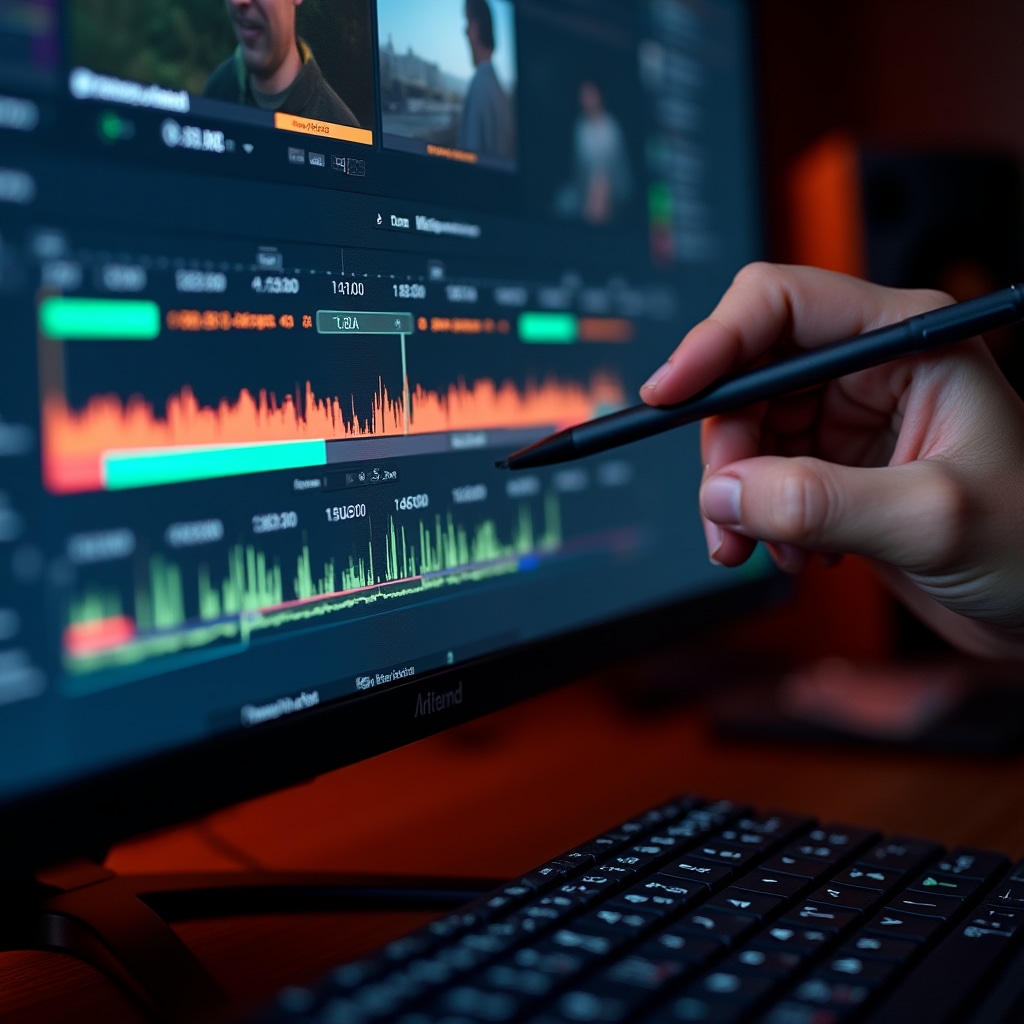 Editor al lavoro sui sottotitoli con software professionale